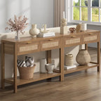 SICOTAS Rattan Console Table with 2 Drawers and Shelves - 30 x 39.4 x 13.8