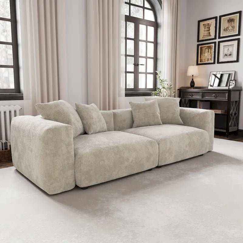 Modern Corduroy Fabric Loveseats Sofa Lounger Sleep Sectional Couch