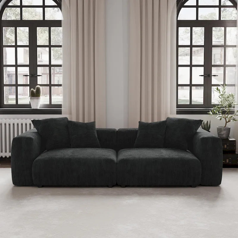 Modern Corduroy Fabric Loveseats Sofa Lounger Sleep Sectional Couch