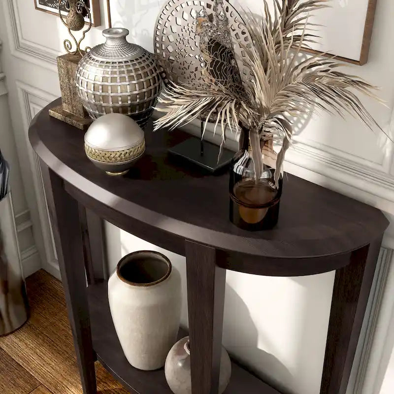 DH BASIC Contemporary Brown Decorative 1-Shelf Half-moon Console Table by Denhour