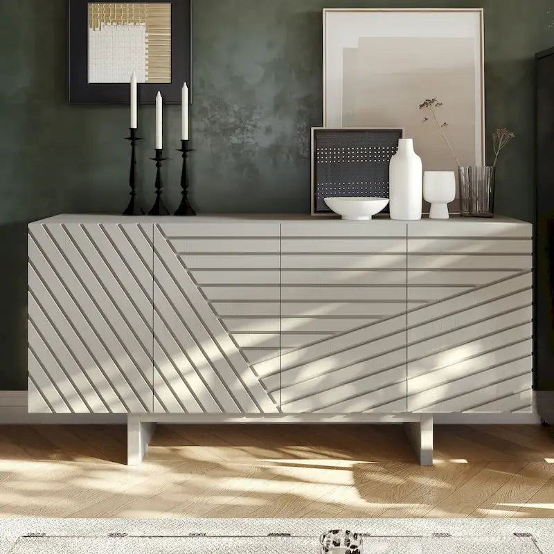Clihome Mid-century Wood 4-Door Buffet Sideboard Cabinet