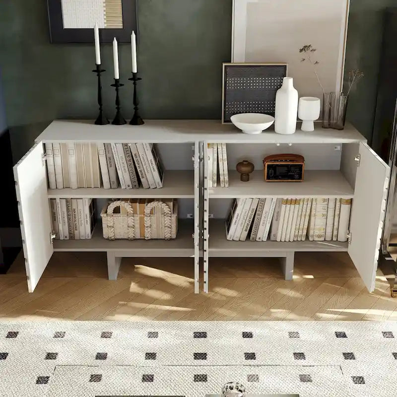 Clihome Mid-century Wood 4-Door Buffet Sideboard Cabinet