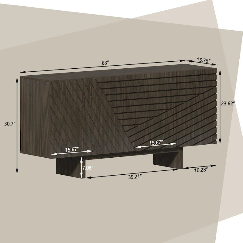 Clihome Mid-century Wood 4-Door Buffet Sideboard Cabinet