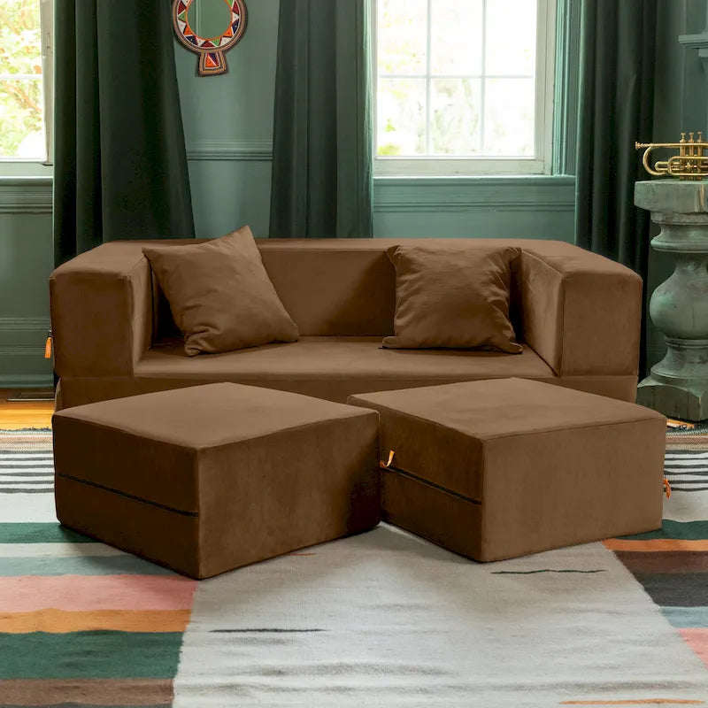 Jaxx Zipline Convertible Queen-size Sleeper Loveseat and Ottoman Set