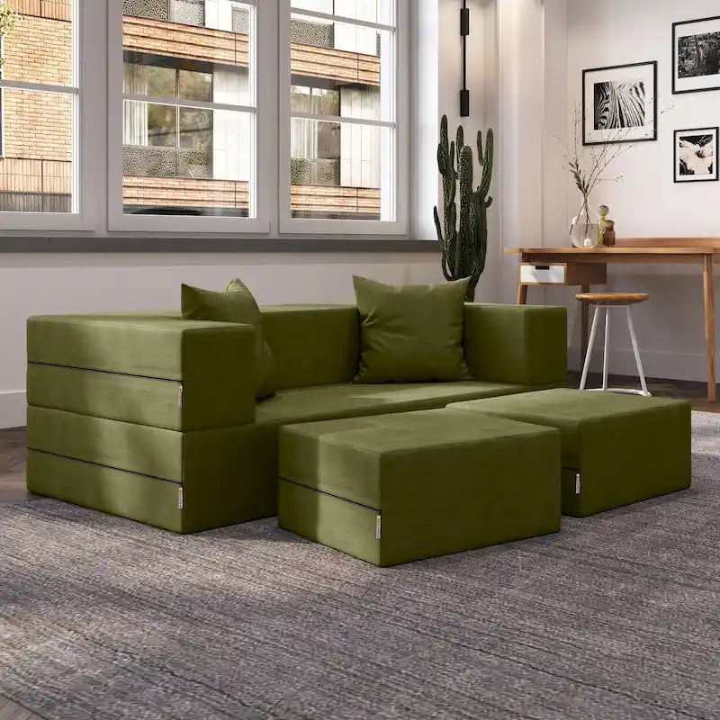 Jaxx Zipline Convertible Queen-size Sleeper Loveseat and Ottoman Set