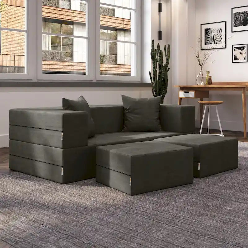 Jaxx Zipline Convertible Queen-size Sleeper Loveseat and Ottoman Set