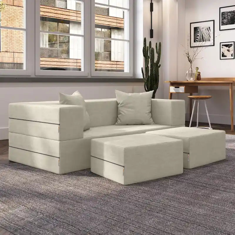 Jaxx Zipline Convertible Queen-size Sleeper Loveseat and Ottoman Set
