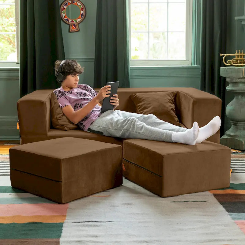 Jaxx Zipline Convertible Queen-size Sleeper Loveseat and Ottoman Set