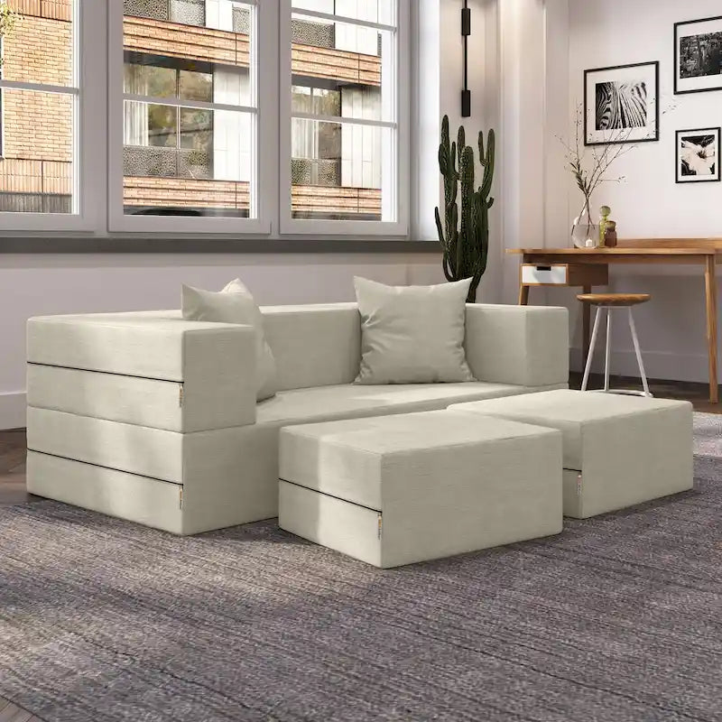 Jaxx Zipline Convertible Queen-size Sleeper Loveseat and Ottoman Set