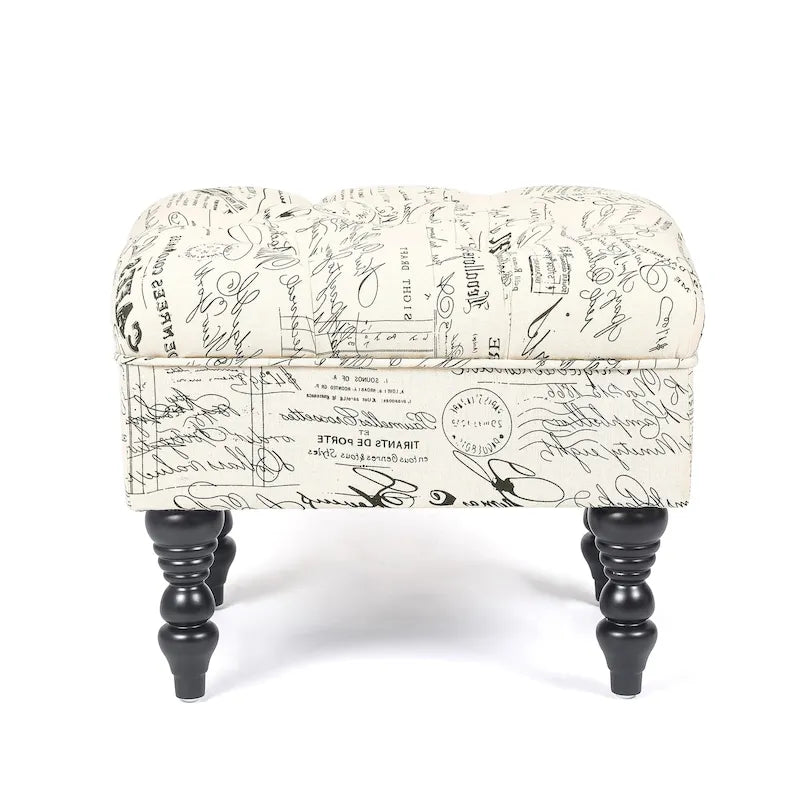 Adeco Ottoman Stool Tufted Foot Rest Fabric Floral Vanity Stool