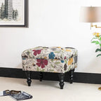 Adeco Ottoman Stool Tufted Foot Rest Fabric Floral Vanity Stool