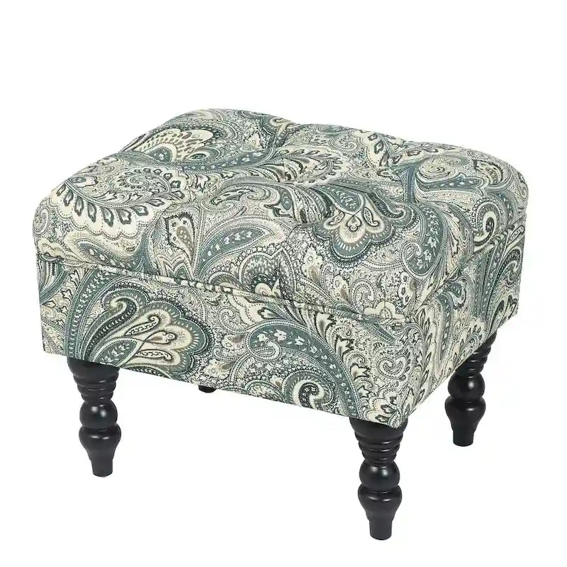 Adeco Ottoman Stool Tufted Foot Rest Fabric Floral Vanity Stool