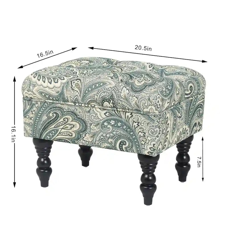 Adeco Ottoman Stool Tufted Foot Rest Fabric Floral Vanity Stool