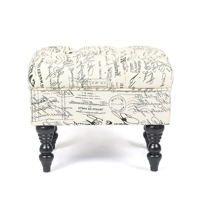 Adeco Ottoman Stool Tufted Foot Rest Fabric Floral Vanity Stool