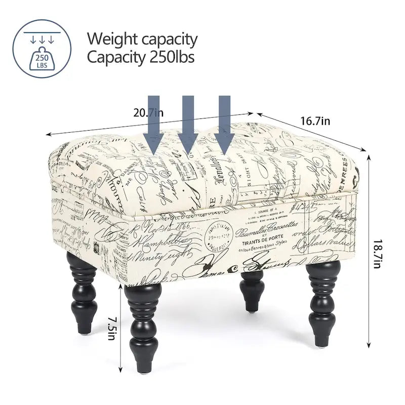 Adeco Ottoman Stool Tufted Foot Rest Fabric Floral Vanity Stool