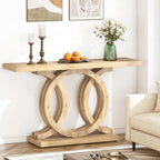 55 Inch Console Table with Geometric Base Wooden Hallway Table Vintage