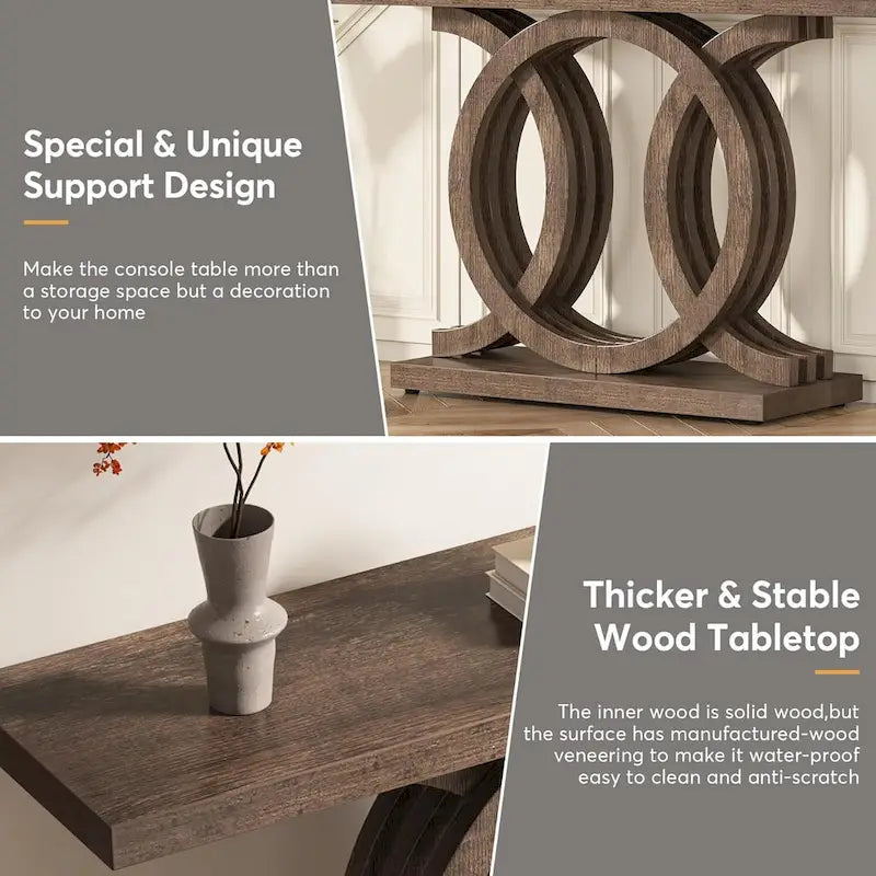 55 Inch Console Table with Geometric Base Wooden Hallway Table Vintage