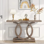 55 Inch Console Table with Geometric Base Wooden Hallway Table Vintage