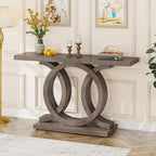 55 Inch Console Table with Geometric Base Wooden Hallway Table Vintage