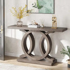 55 Inch Console Table with Geometric Base Wooden Hallway Table Vintage