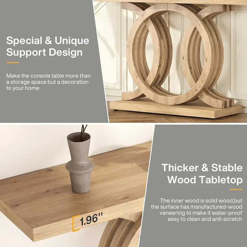 55 Inch Console Table with Geometric Base Wooden Hallway Table Vintage