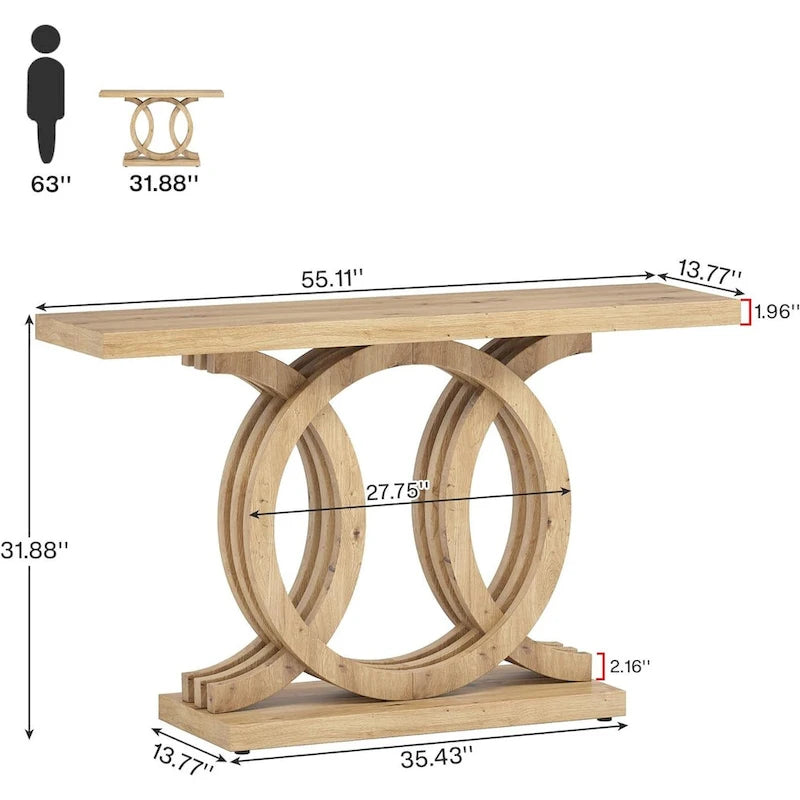 55 Inch Console Table with Geometric Base Wooden Hallway Table Vintage