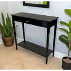 Solid Bamboo 2-Tier Console Table with Drawer