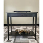 Solid Bamboo 2-Tier Console Table with Drawer