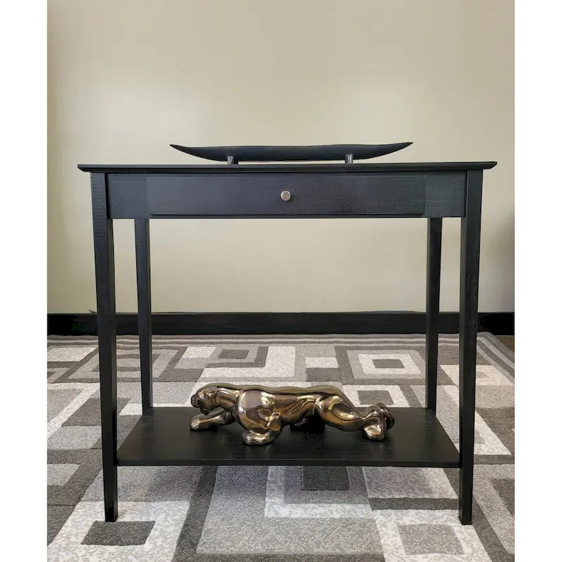Solid Bamboo 2-Tier Console Table with Drawer