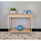 Solid Bamboo 2-Tier Console Table with Drawer