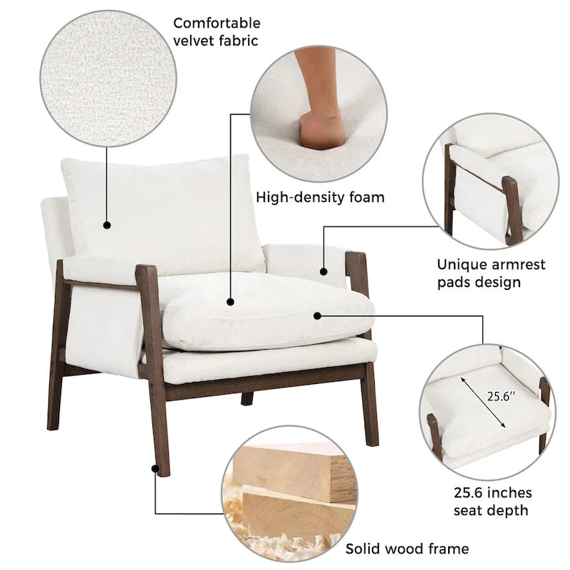 Roundhill Furniture Kelly Mid-Century Modern Velvet Accent Armchair