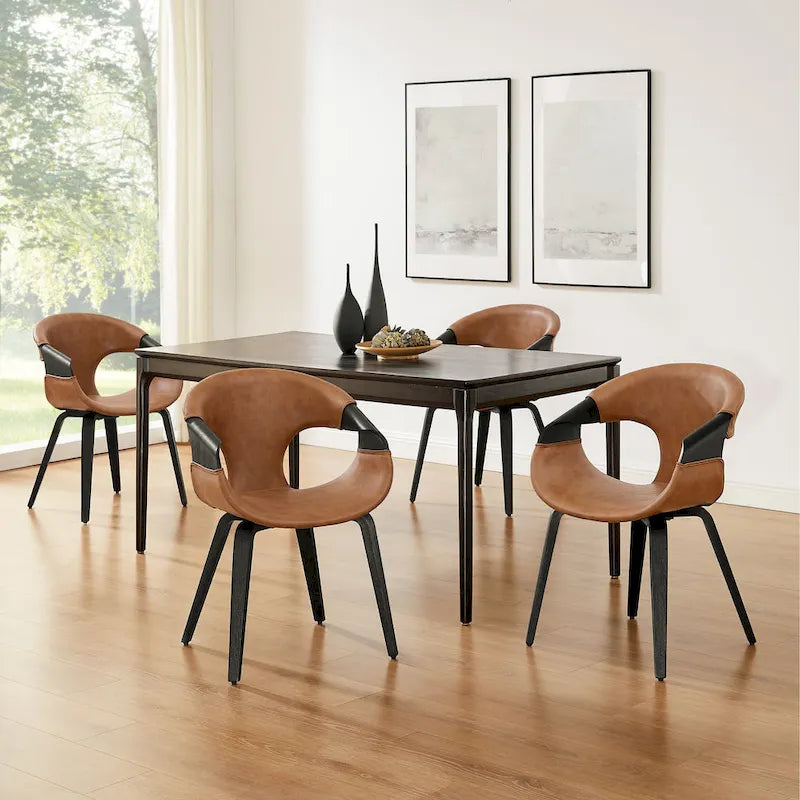 Art Leon Mid-century Modern Faux Leather Bentwood Dining Chair