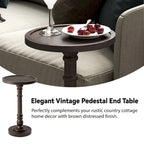COZAYH Pedestal Small Drinking Table, Farmhouse Tray Top End Table, Distressed Finish, Traditional