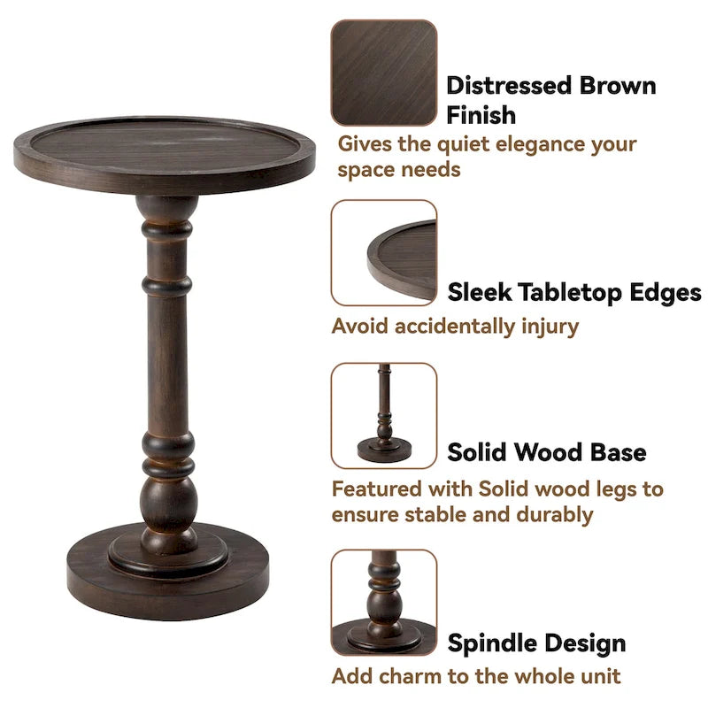 COZAYH Pedestal Small Drinking Table, Farmhouse Tray Top End Table, Distressed Finish, Traditional