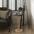 COZAYH Pedestal Small Drinking Table, Farmhouse Tray Top End Table, Distressed Finish, Traditional