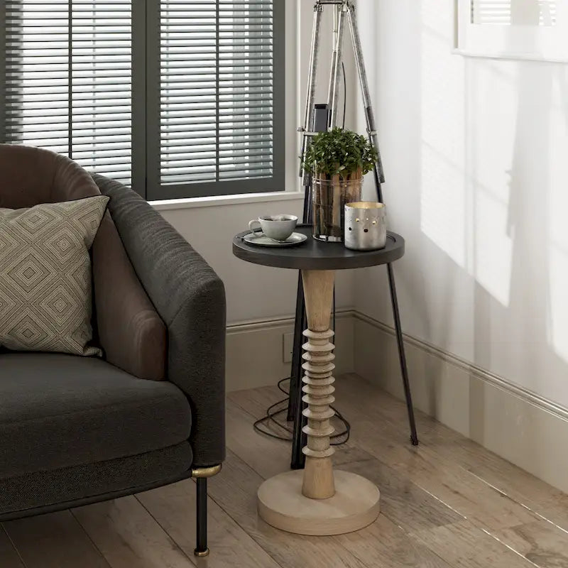 COZAYH Pedestal Small Drinking Table, Farmhouse Tray Top End Table, Distressed Finish, Traditional