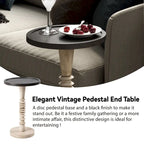COZAYH Pedestal Small Drinking Table, Farmhouse Tray Top End Table, Distressed Finish, Traditional