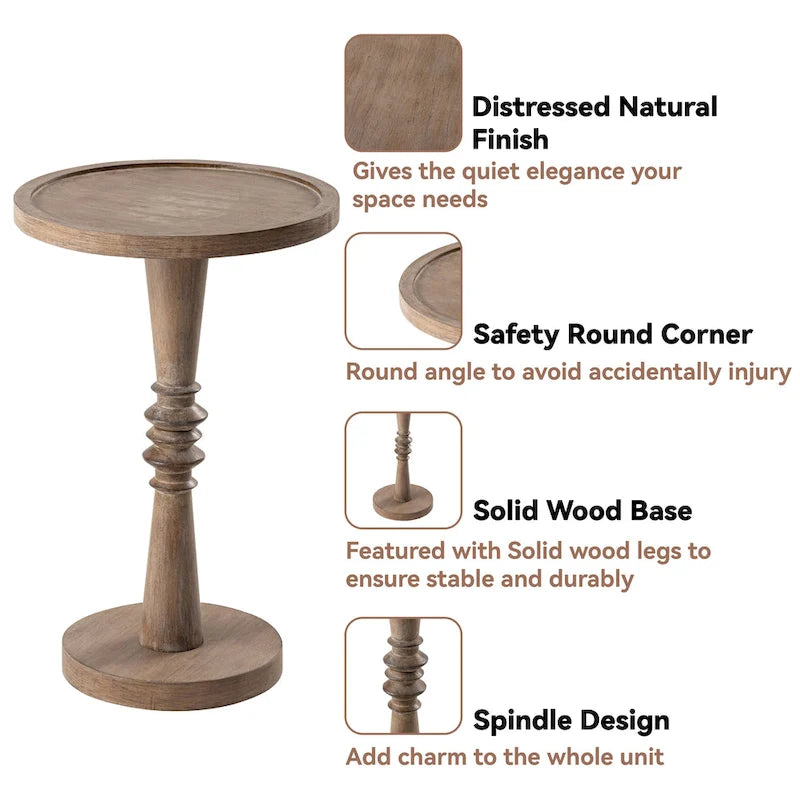 COZAYH Pedestal Small Drinking Table, Farmhouse Tray Top End Table, Distressed Finish, Traditional