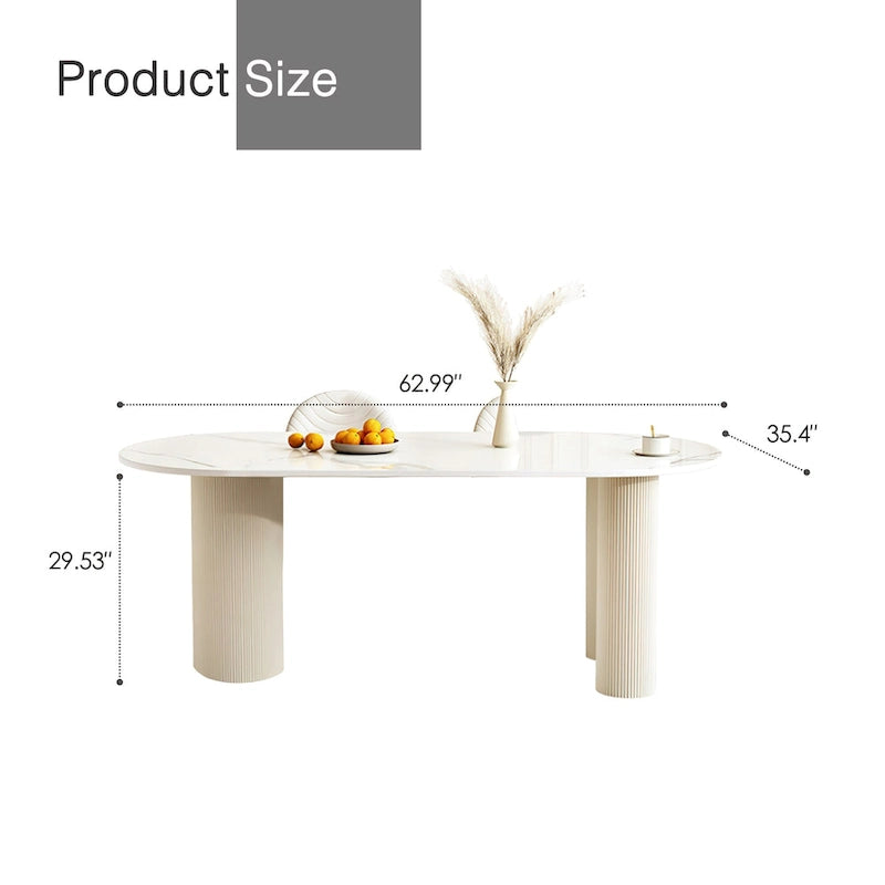 Luxe Creamy Dining Table with Roman Column Legs