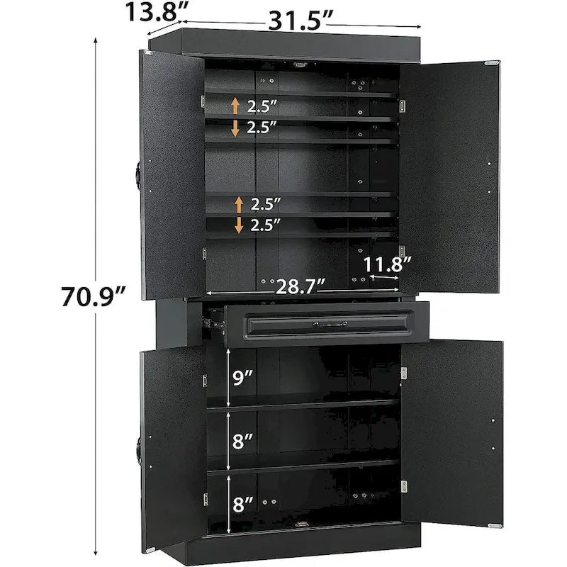EROMMY 71 Freestanding Kitchen Pantry Cabinet, Tall Storage Cabinet with Drawer and Adjustable Shelves, 2-Door Floor Cupboard