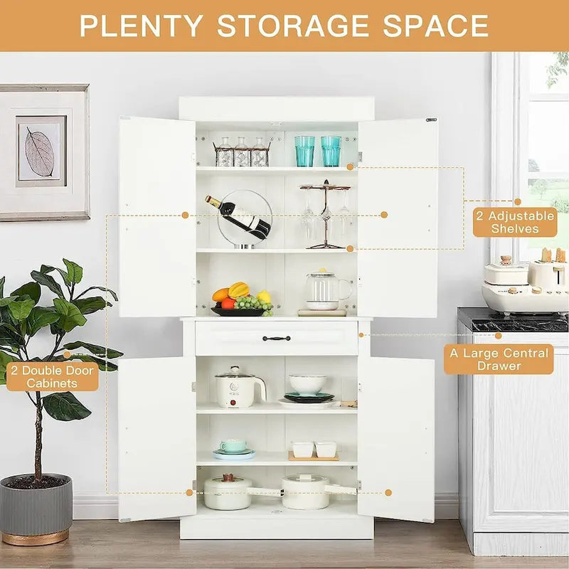 EROMMY 71 Freestanding Kitchen Pantry Cabinet, Tall Storage Cabinet with Drawer and Adjustable Shelves, 2-Door Floor Cupboard