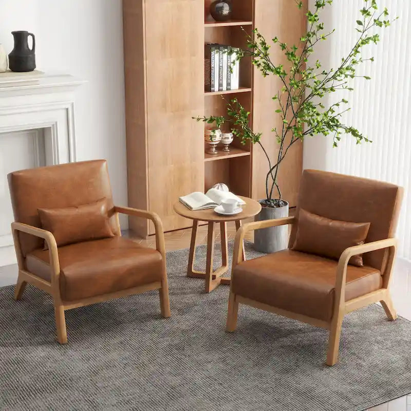 Upholstered Armchair Leisure Chair Accent Chairs Set of 2 with Pillow