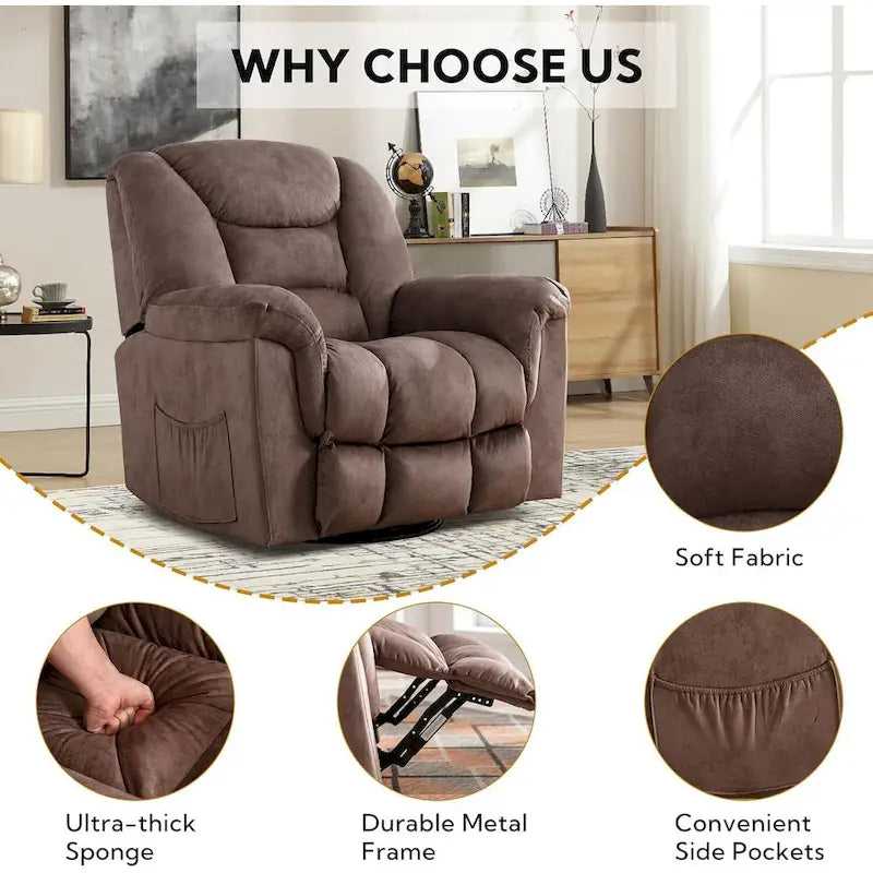 Ebello Oversize Swivel Manual Swivel Recliner