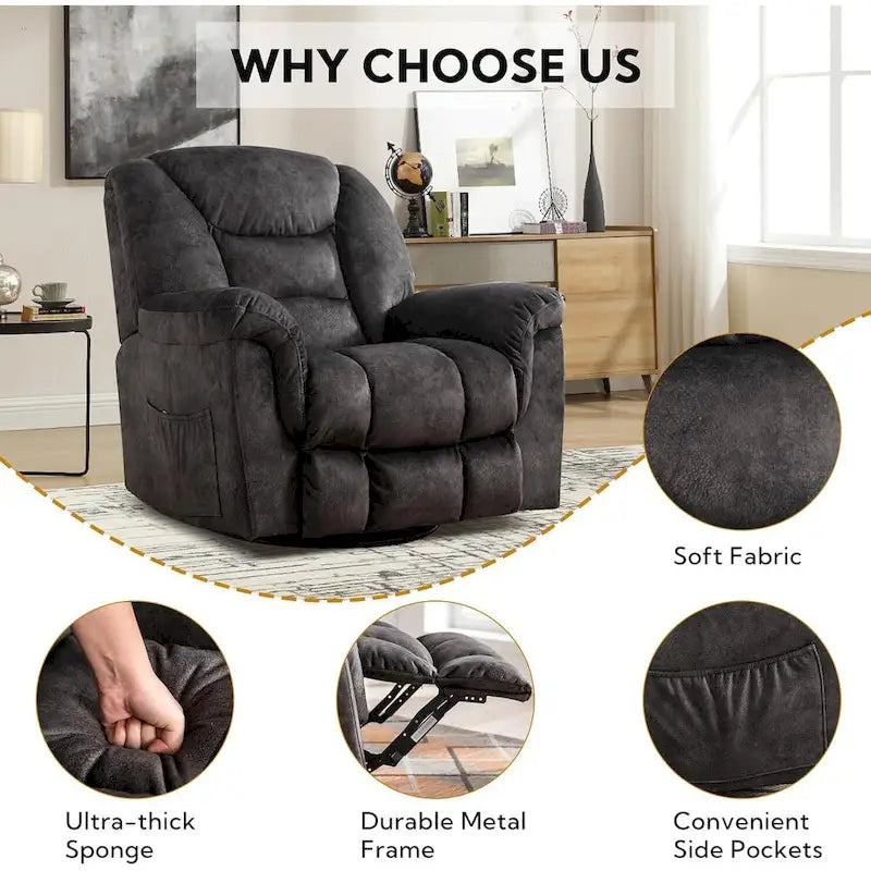 Ebello Oversize Swivel Manual Swivel Recliner