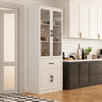 Large White Buffet Elegant Kitchen Cabinet with Glass Doors Dislplay