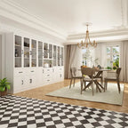 Large White Buffet Elegant Kitchen Cabinet with Glass Doors Dislplay