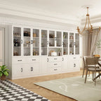 Large White Buffet Elegant Kitchen Cabinet with Glass Doors Dislplay