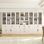 Large White Buffet Elegant Kitchen Cabinet with Glass Doors Dislplay