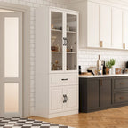 Large White Buffet Elegant Kitchen Cabinet with Glass Doors Dislplay