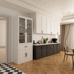 Large White Buffet Elegant Kitchen Cabinet with Glass Doors Dislplay